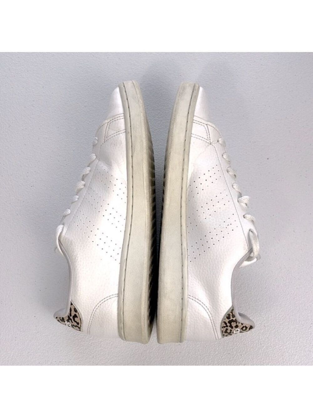 Adidas Advantage Sneakers 9.5 White Leopard Animal Accent Stan Smith Style Shoes - Picture 7 of 10